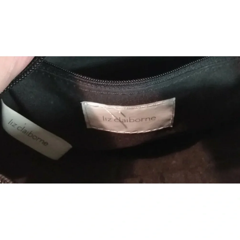 Liz Claiborne Black Faux Leather Faux Crocodile/Alligator Purse Handbag